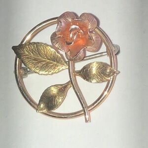 Krementz Rose Floral Brooch in Gold Tone and Peach